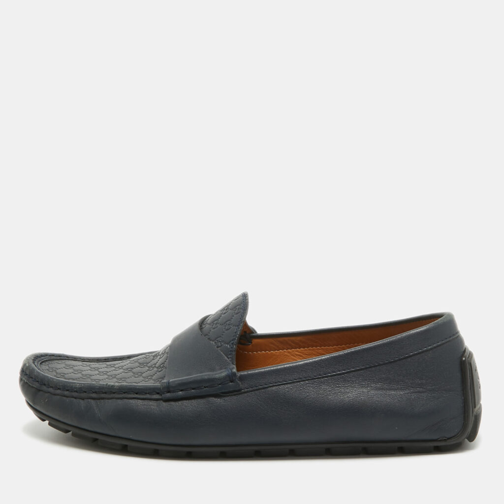 luxury-men-gucci-used-shoes-p935012-001-1.jpg Gucci Navy Blue Guccissima Leather Slip On Loafers Size 40.5