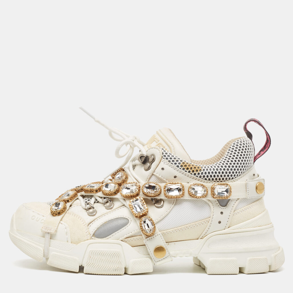 Gucci Cream Mesh and Leather Flashtrek Sneakers Size 39.5 Gucci Cream Mesh and Leather Flashtrek Sneakers Size 39.5