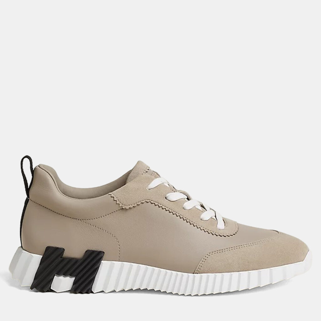 Hermes Bouncing Size 42 Beige Galet Calfskin and Suede Goatskin Sneakers Hermes Bouncing Size 42 Beige Galet Calfskin and Suede Goatskin Sneakers