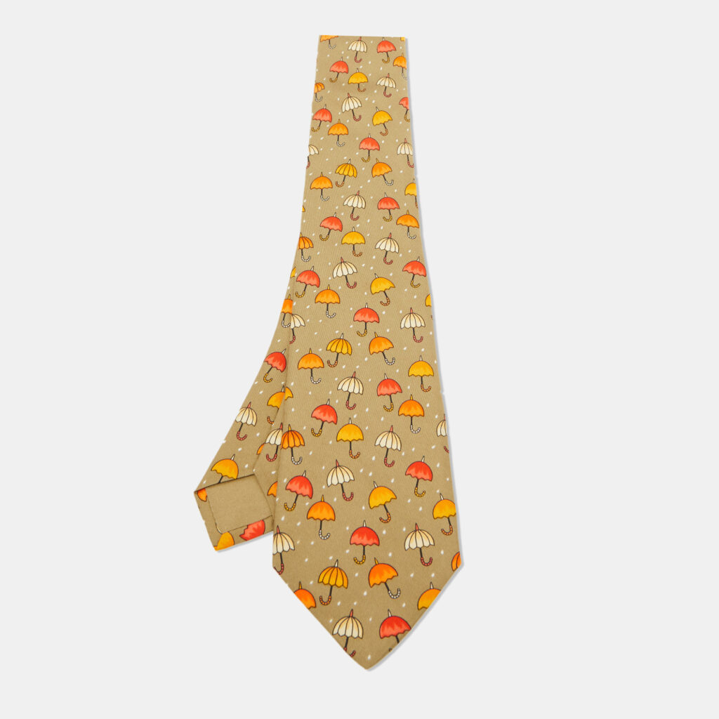 Hermes Multicolor Umbrella Print Silk Classic Tie Hermes Multicolor Umbrella Print Silk Classic Tie