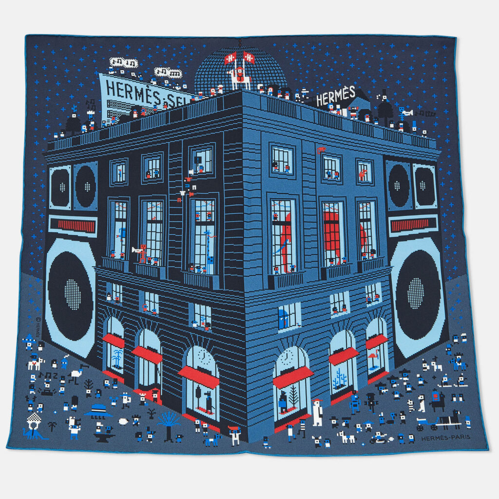 Hermès Blue Silk Faubourg Party Pocket Square Hermès Blue Silk Faubourg Party Pocket Square