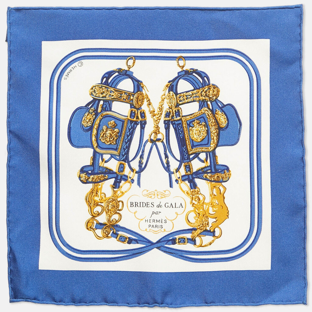 Hermès Blue Silk Brides de Gala Pocket Square Hermès Blue Silk Brides de Gala Pocket Square