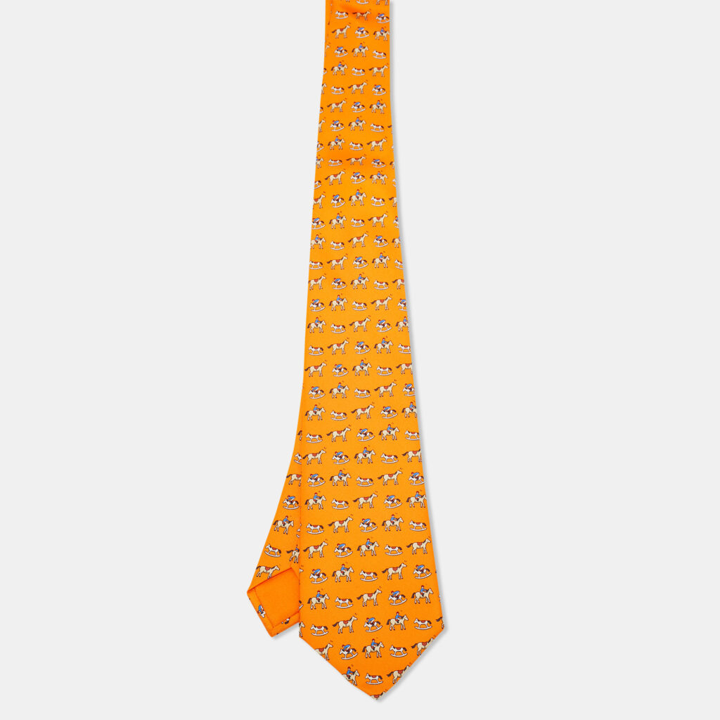 Hermès Orange Rocking Horse Print Silk Tie Hermès Orange Rocking Horse Print Silk Tie