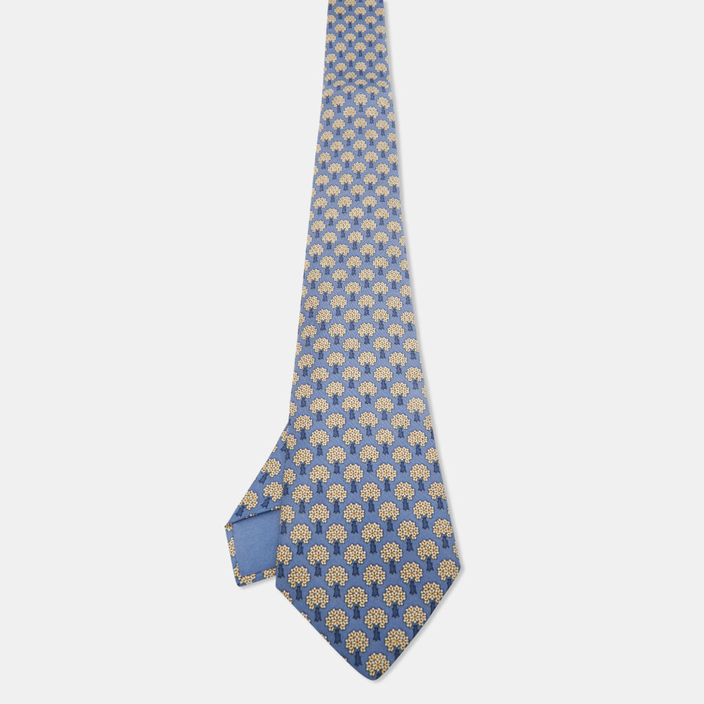 Hermès Blue Tree Print Silk Traditional Tie Hermès Blue Tree Print Silk Traditional Tie