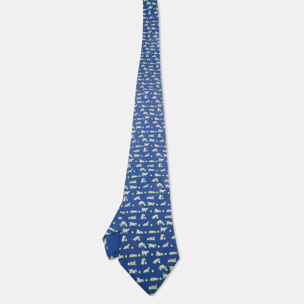 Hermès Blue Puppy Print Silk Tie Hermès Blue Puppy Print Silk Tie