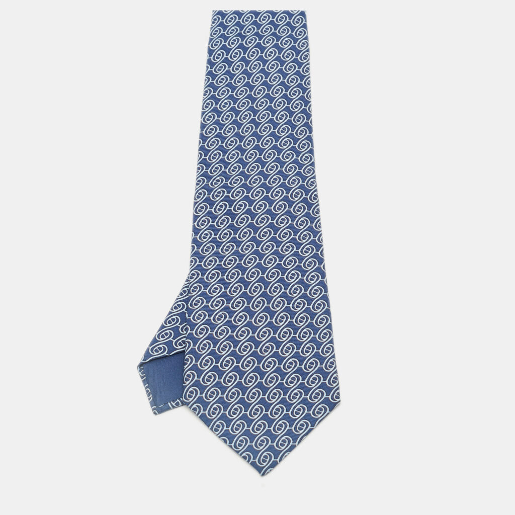Hermès Blue Printed Silk Tie Hermès Blue Printed Silk Tie