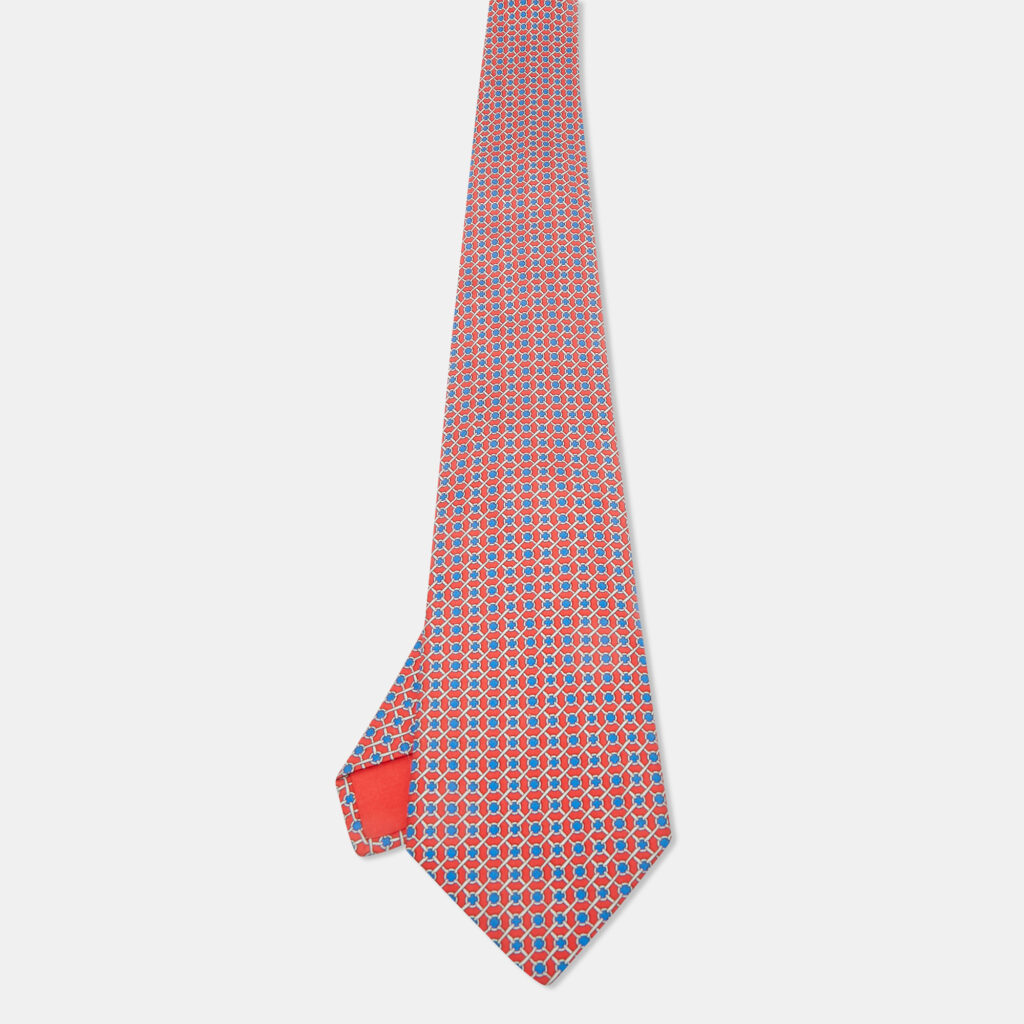 Hermès Red Printed Silk Traditional Tie