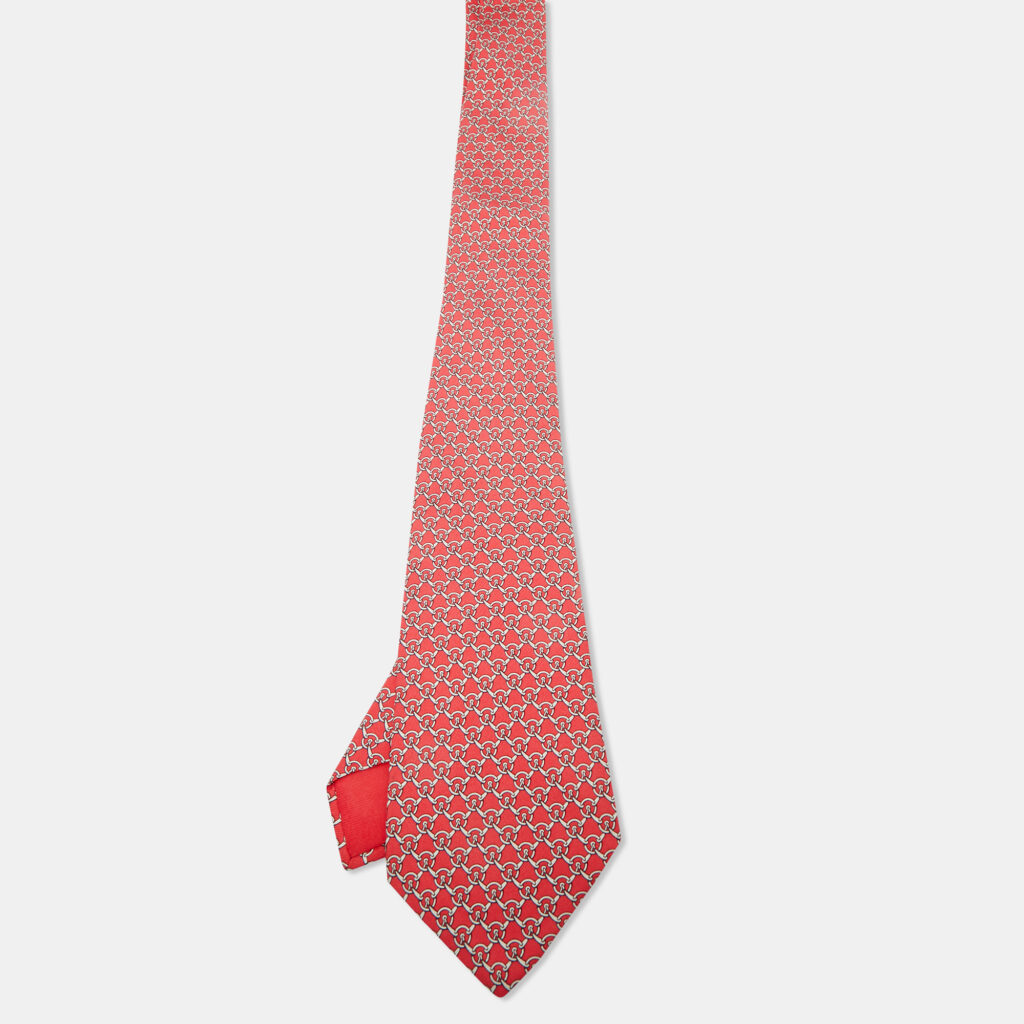 Hermès Pink Printed Silk Traditional Tie