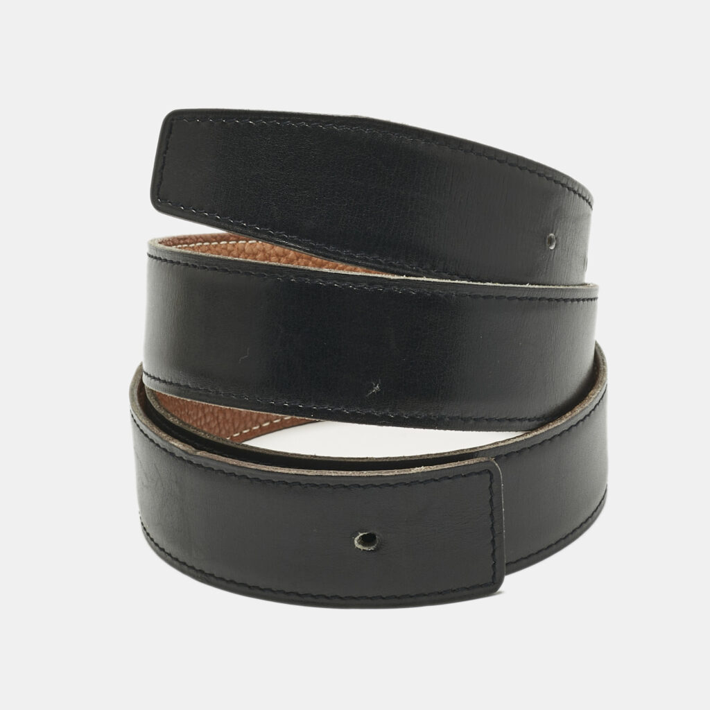 Hermes Gold/Noir Togo and Box Leather Reversible Belt Strap 90 CM Hermes Gold/Noir Togo and Box Leather Reversible Belt Strap 90 CM