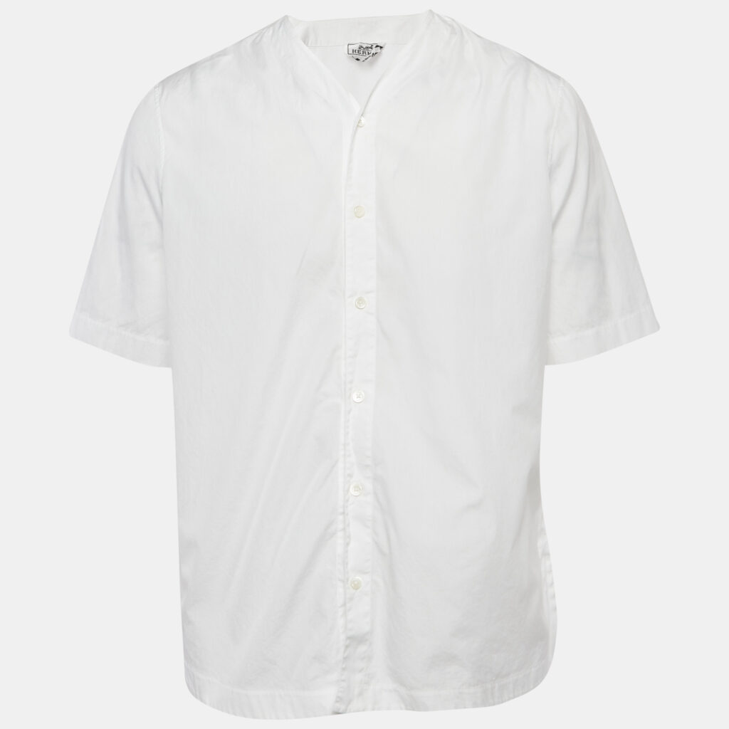 Hermes White Cotton Collarless Shirt L Hermes White Cotton Collarless Shirt L