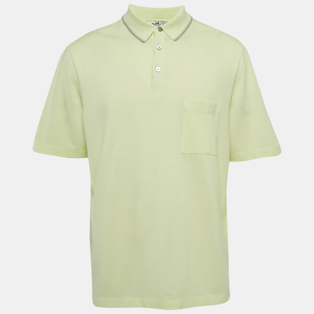 Hermès Lime Green Cotton Pique Polo T-Shirt XXL Hermès Lime Green Cotton Pique Polo T-Shirt XXL