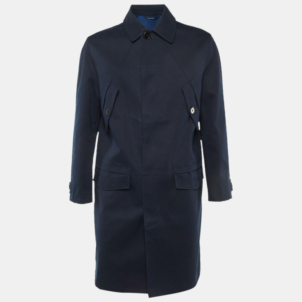 Hermes Navy Blue Cotton Button Front Coat XS