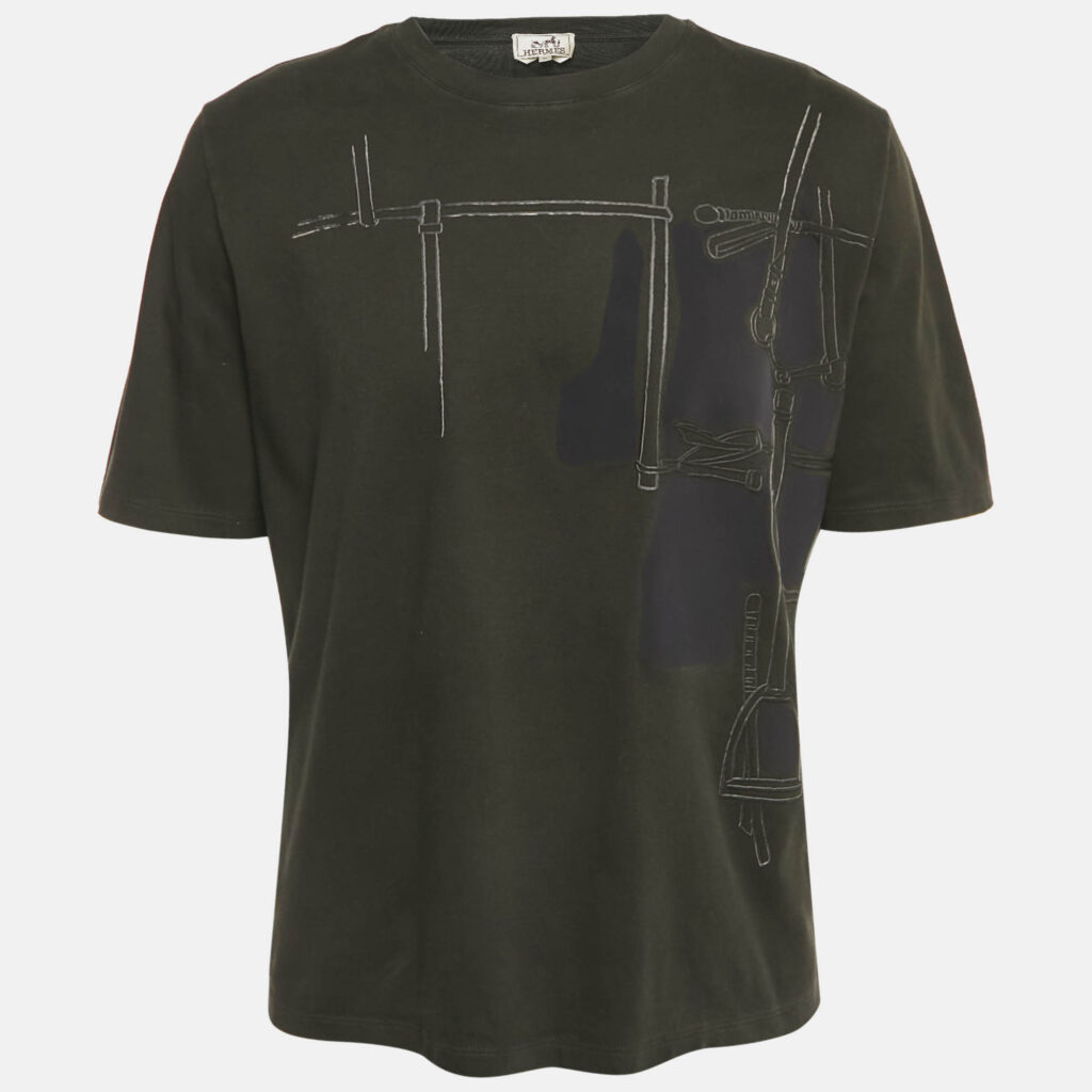 Hermes Black Printed Cotton Knit T-Shirt XL Hermes Black Printed Cotton Knit T-Shirt XL