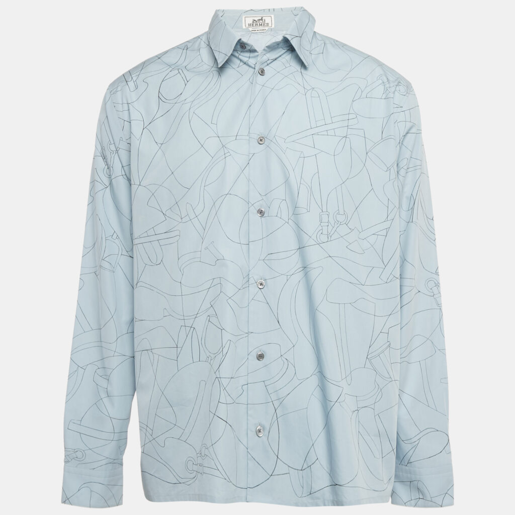 Hermès Blue Printed Cotton Shirt XL Hermès Blue Printed Cotton Shirt XL