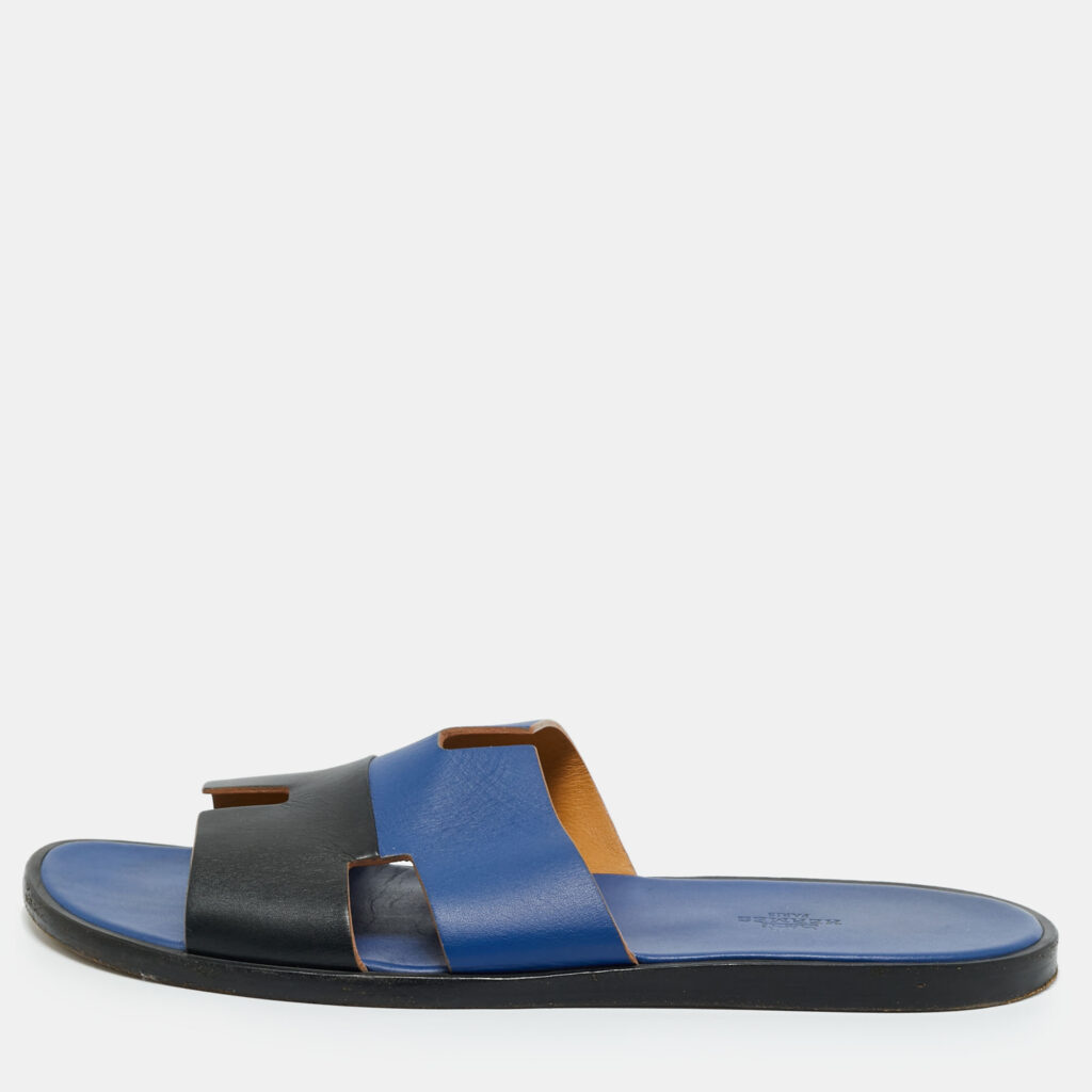 Hermès Black/Blue Leather Izmir Flat Sandals Size 45 Hermès Black/Blue Leather Izmir Flat Sandals Size 45