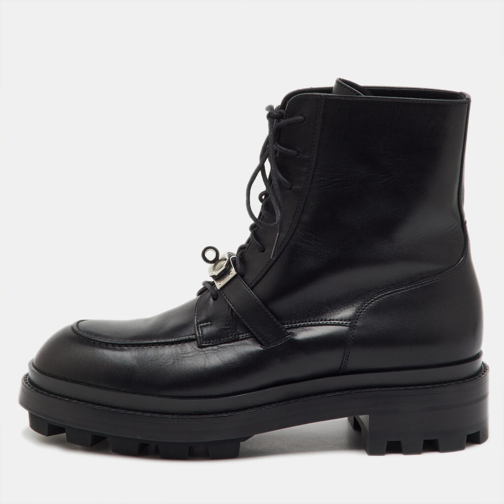 Hermes Black Leather Funk Ankle Boots Size 41