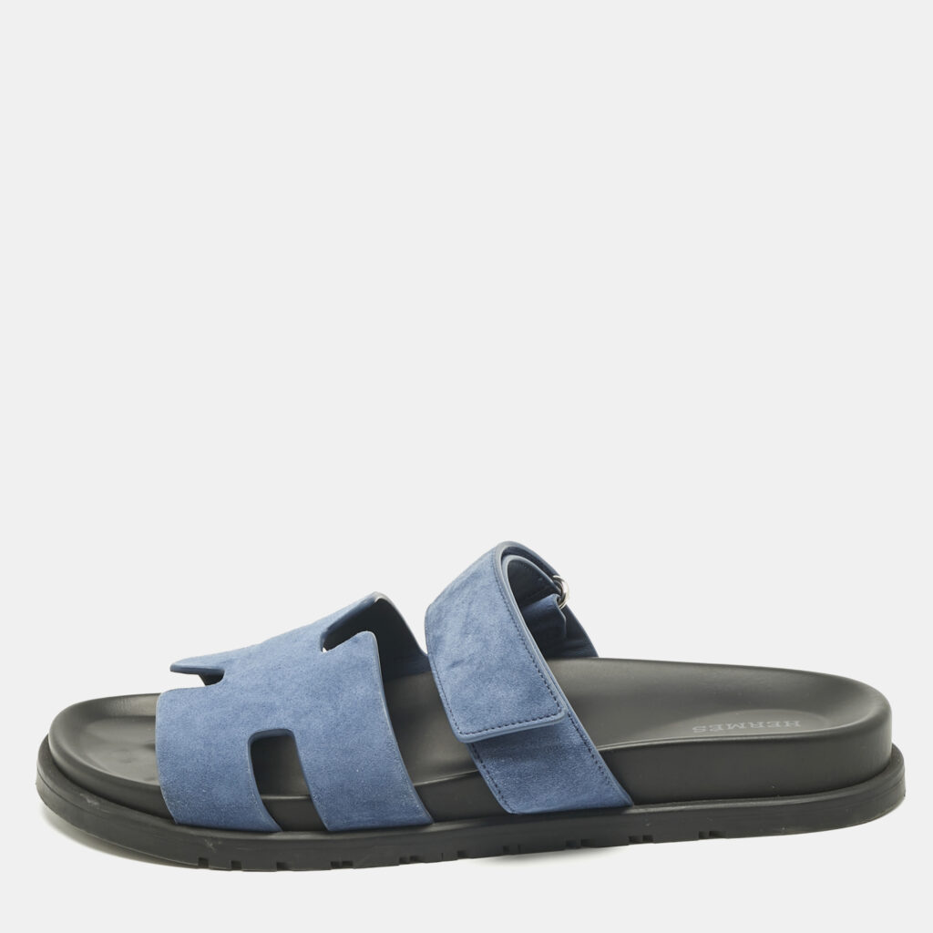 Hermès Blue Suede Chypre Flat Sandals Size 42 Hermès Blue Suede Chypre Flat Sandals Size 42