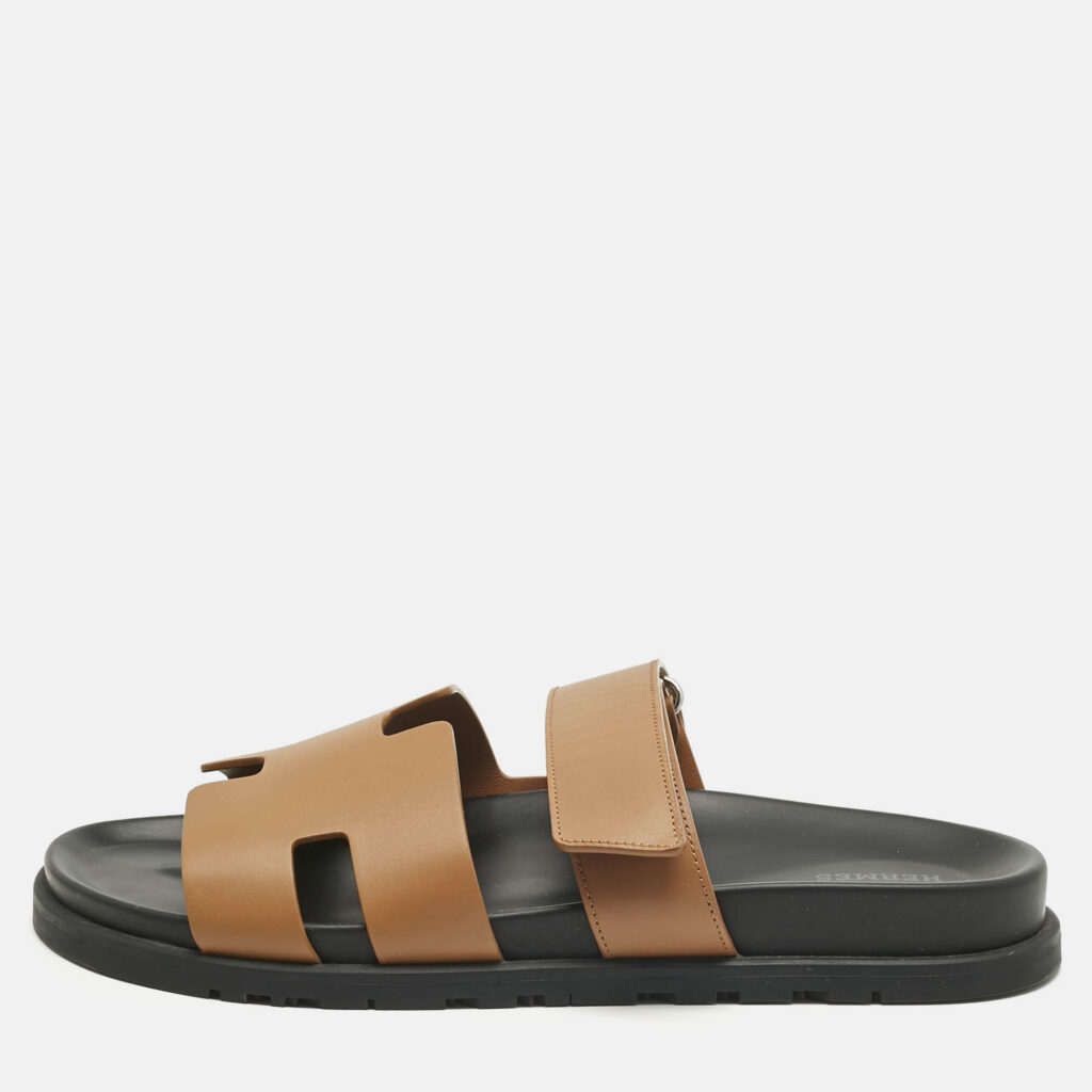Hermès Brown Leather Chypre Sandals Size 43.5