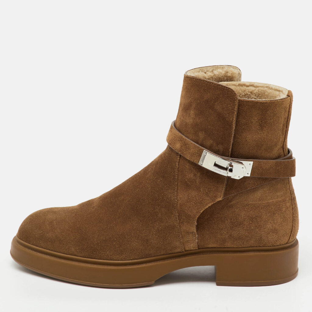 luxury-men-hermes-used-shoes-p1224564-010.jpg Hermès Brown Suede Veo Ankle Length Boots Size 42.5