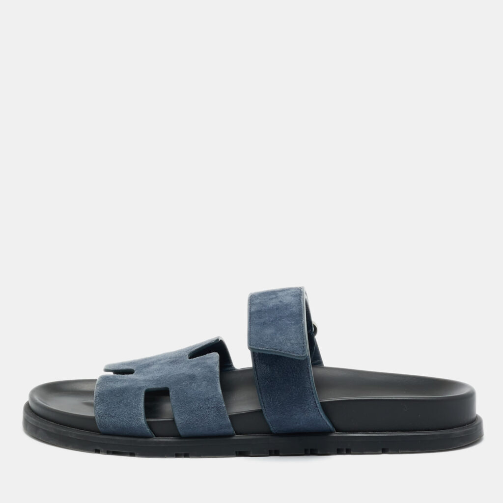 Hermes Dark Blue Suede Chypre Sandals Size 41.5
