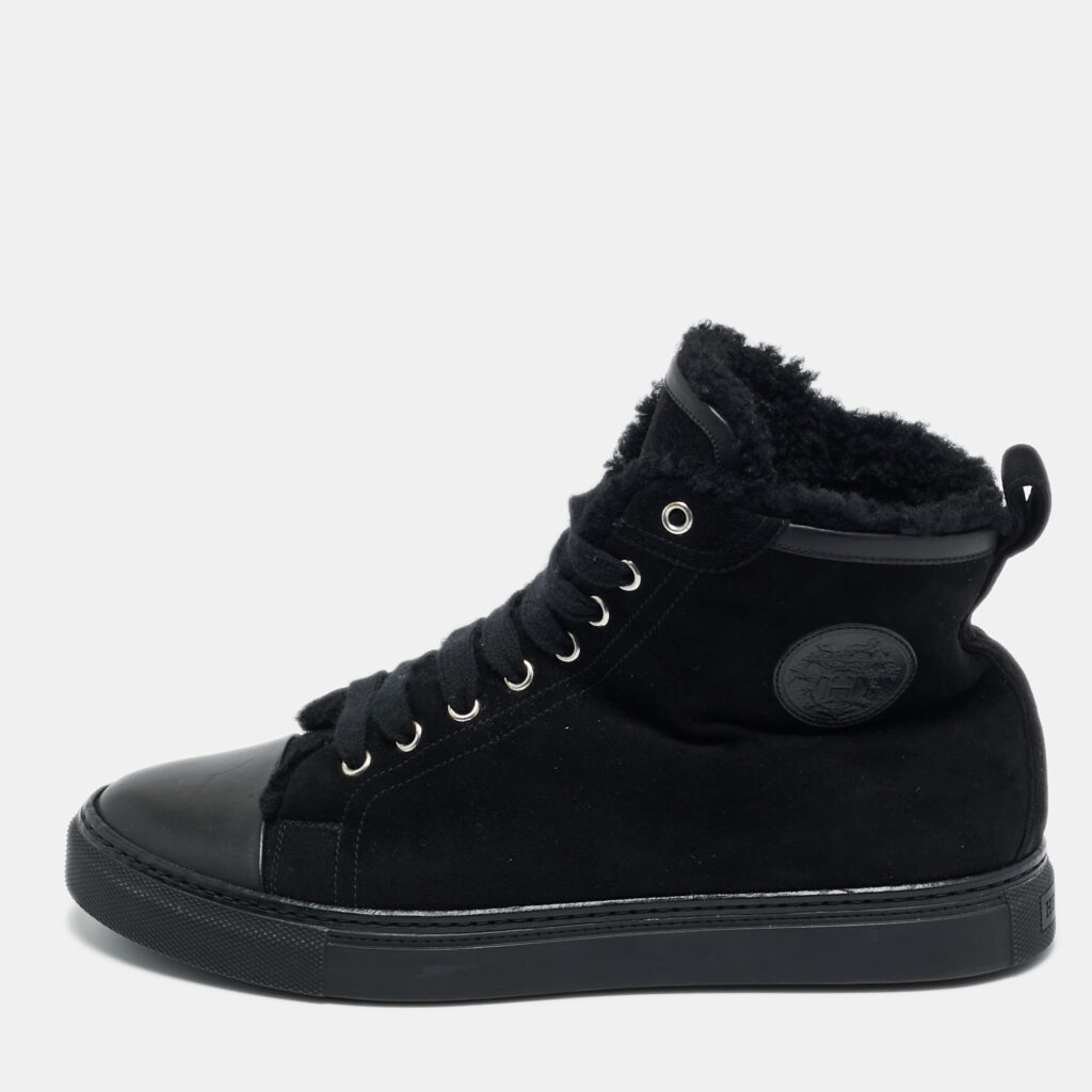 luxury-men-hermes-used-shoes-p1229600-001.jpg Hermes Black Leather and Suede Jimmy High Top Sneakers Size 41