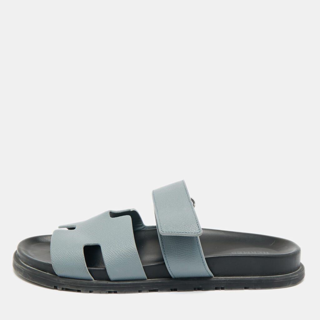 Hermes Blue Leather Chypre Sandals Size 41 Hermes Blue Leather Chypre Sandals Size 41