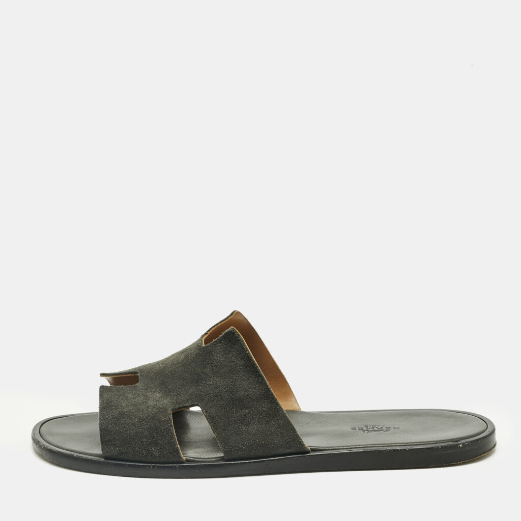 Hermes Green Suede Izmir Slide Sandals Size 43.5