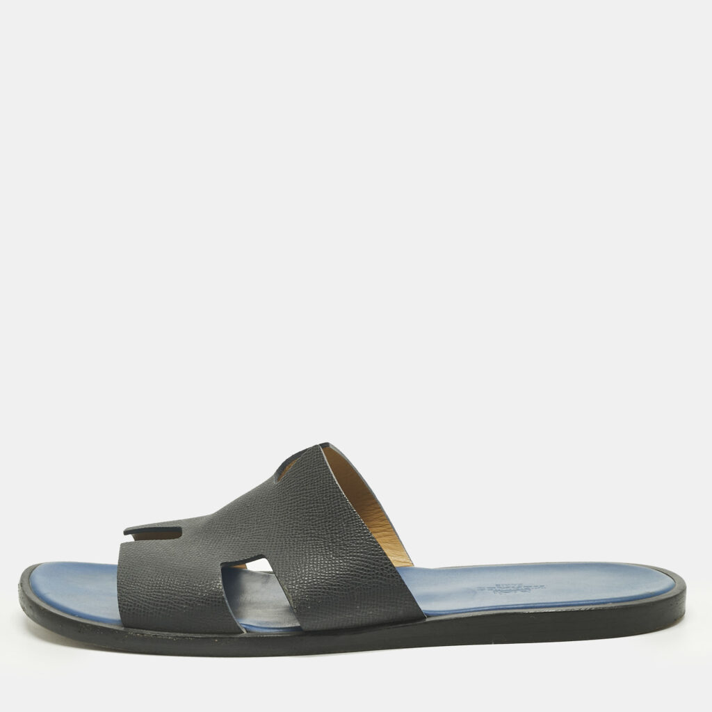 Hermes Navy Blue Leather Izmir Flat Slide Size 43.5 Hermes Navy Blue Leather Izmir Flat Slide Size 43.5