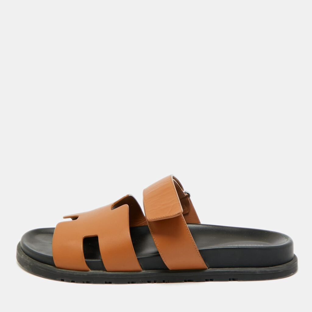 Hermes Brown Leather Chypre Flat Sandals Slide 42