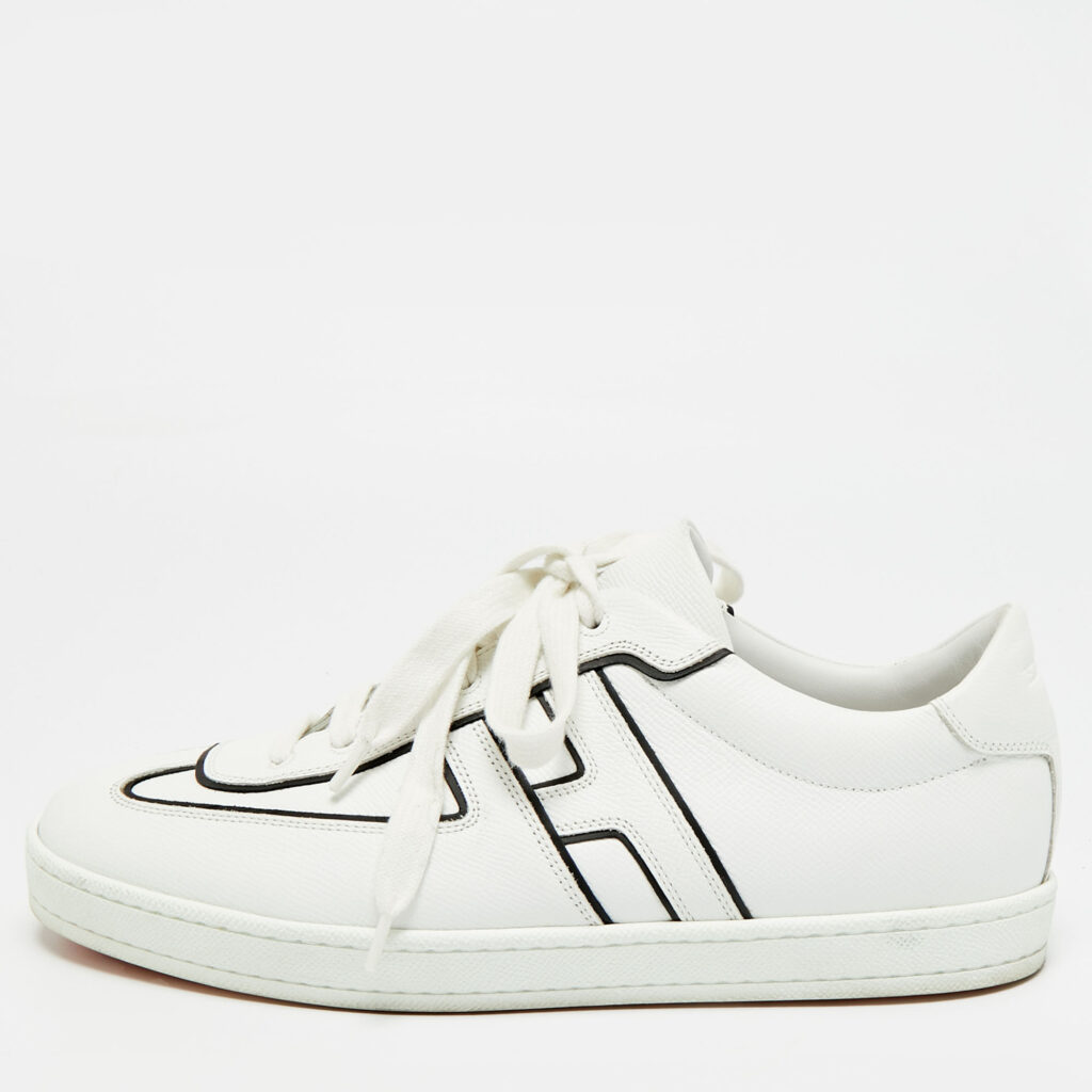 Hermes White Leather Boomerang Lace Up Sneakers Size 43