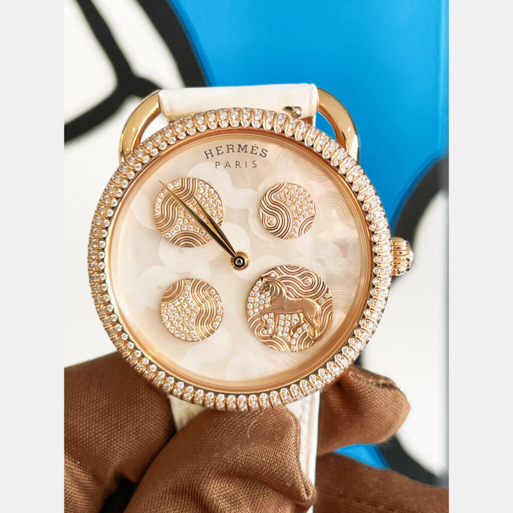 Hermes Arceau Cheval Cosmique Rose Gold 38 mm Diamond Watch