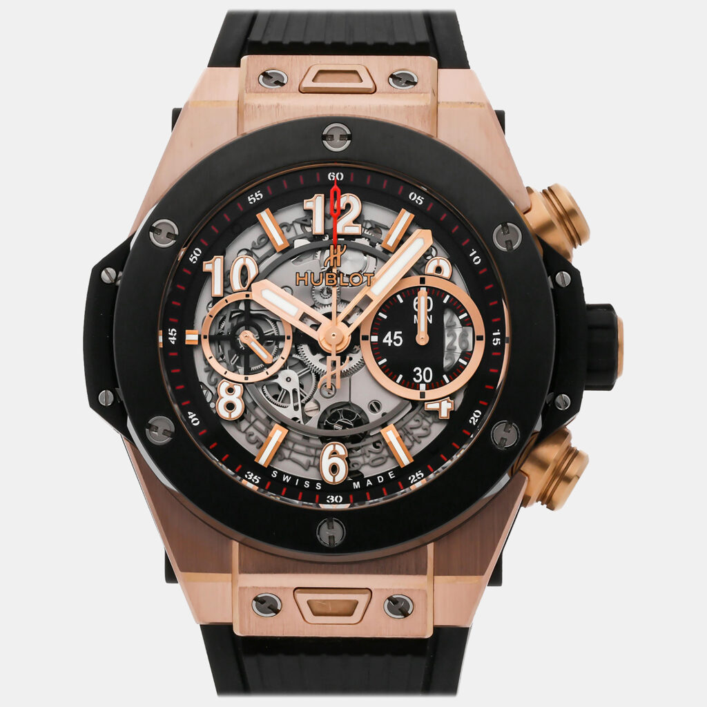 Hublot Skeleton 18k Rose Gold Big Bang Unico 411.OM.1180.RX Automatic Men's Wristwatch 45 mm Hublot Skeleton 18k Rose Gold Big Bang Unico 411.OM.1180.RX Automatic Men's Wristwatch 45 mm