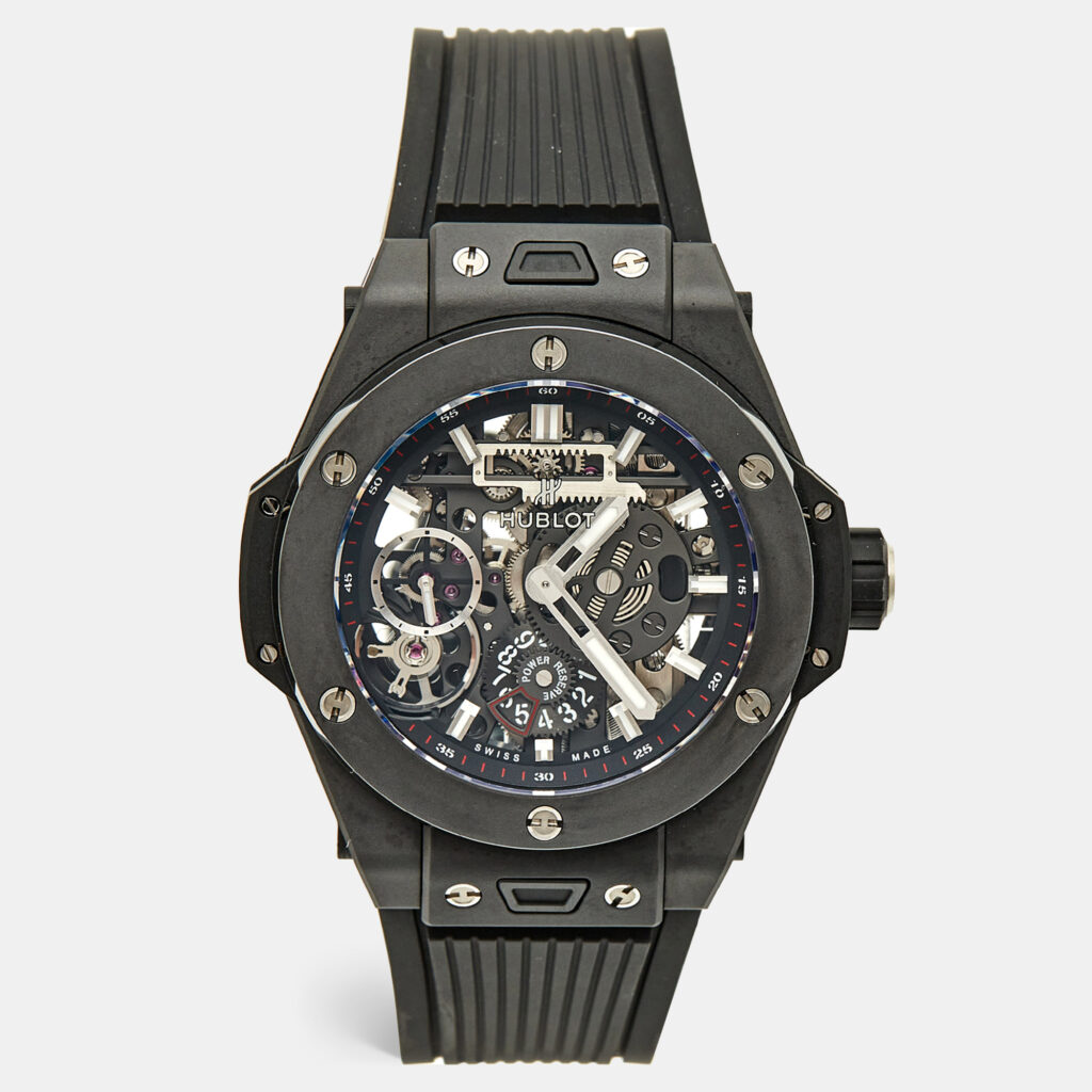 Hublot Black Skeleton Ceramic Rubber Big Bang Meca-10 Black Magic 414.C1.1123.RX Men's Wristwatch 45 mm Hublot Black Skeleton Ceramic Rubber Big Bang Meca-10 Black Magic 414.C1.1123.RX Men's Wristwatch 45 mm