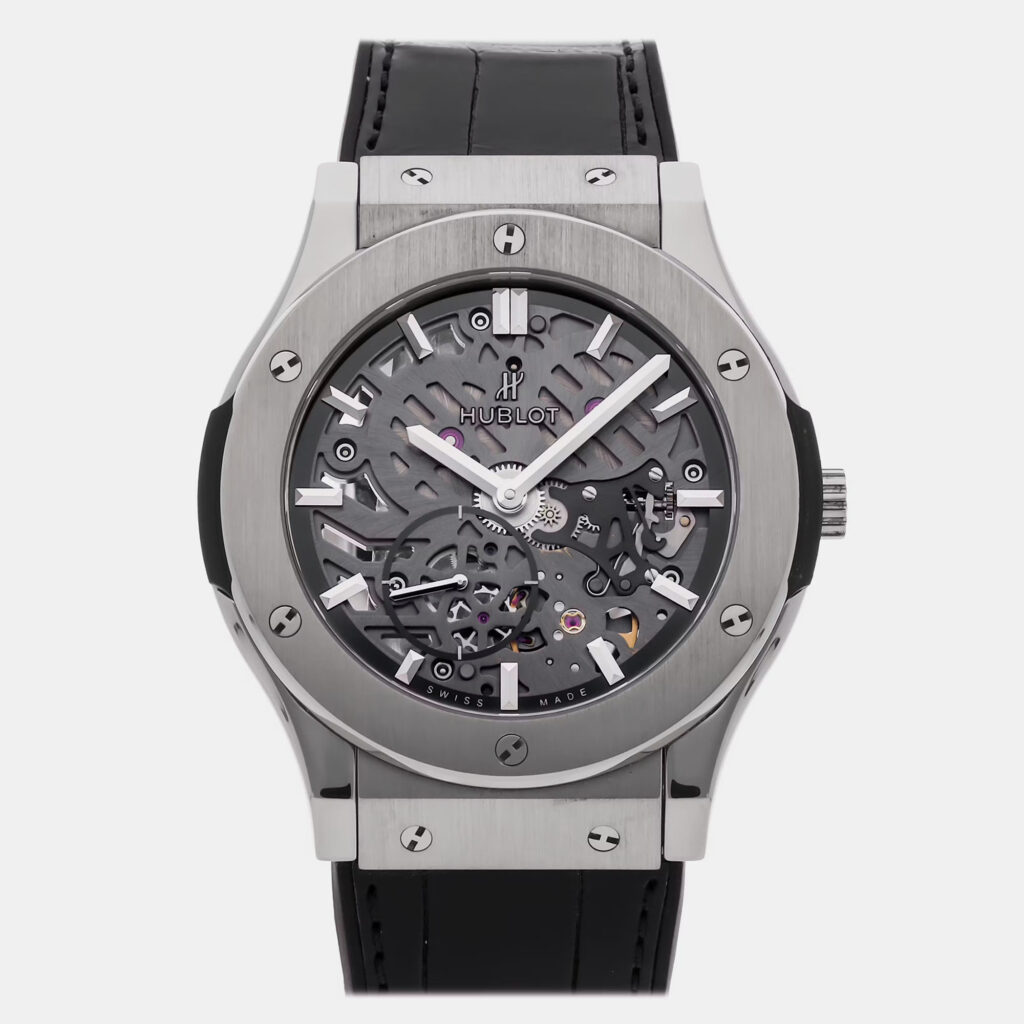 Pre-Owned Hublot Classic Fusion Classico Ultra Thin 515.NX.0170.LR Blue Automatic Titanium Men's Wristwatch 45 MM Pre-Owned Hublot Classic Fusion Classico Ultra Thin 515.NX.0170.LR Blue Automatic Titanium Men's Wristwatch 45 MM