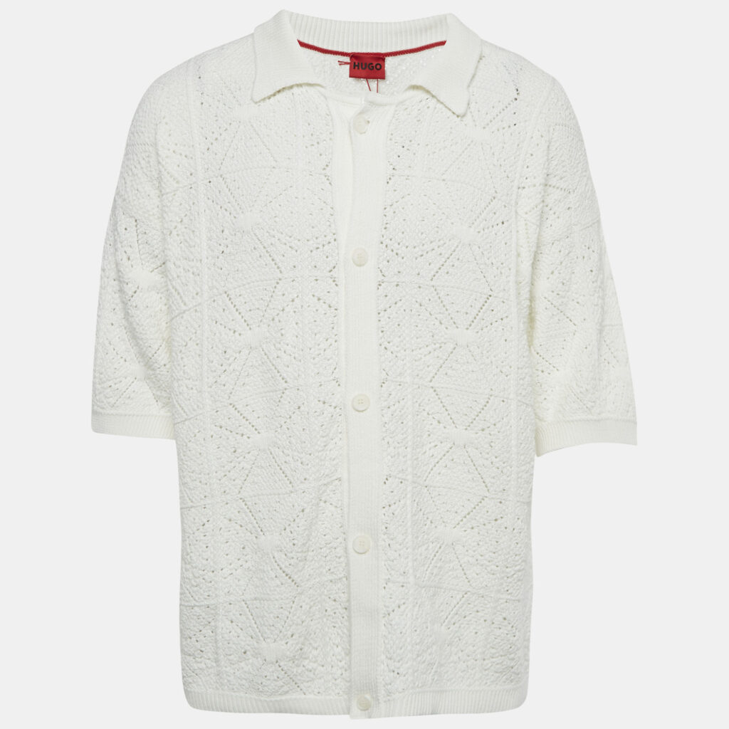 Hugo Boss White Open Knit Sammp Shirt XL Hugo Boss White Open Knit Sammp Shirt XL