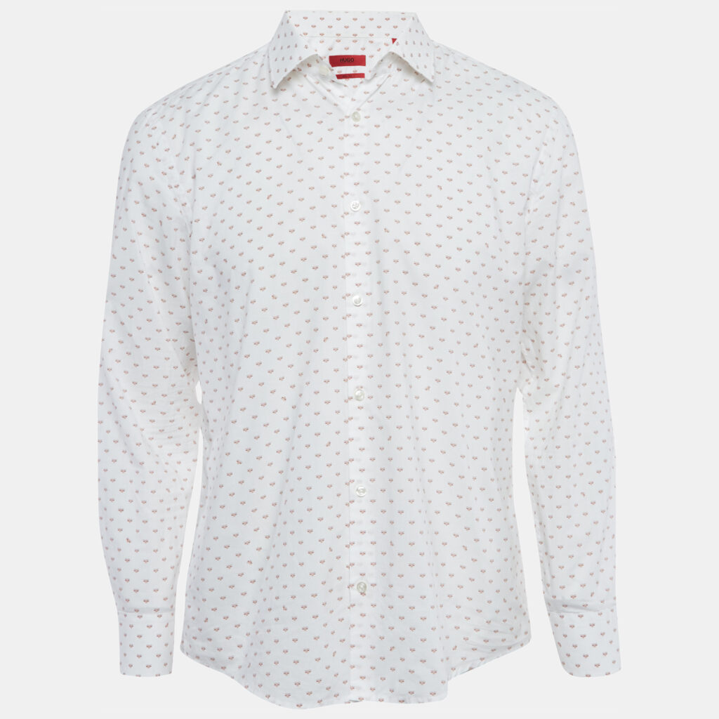 Hugo Boss White Bee Print Cotton Long Sleeve Shirt L