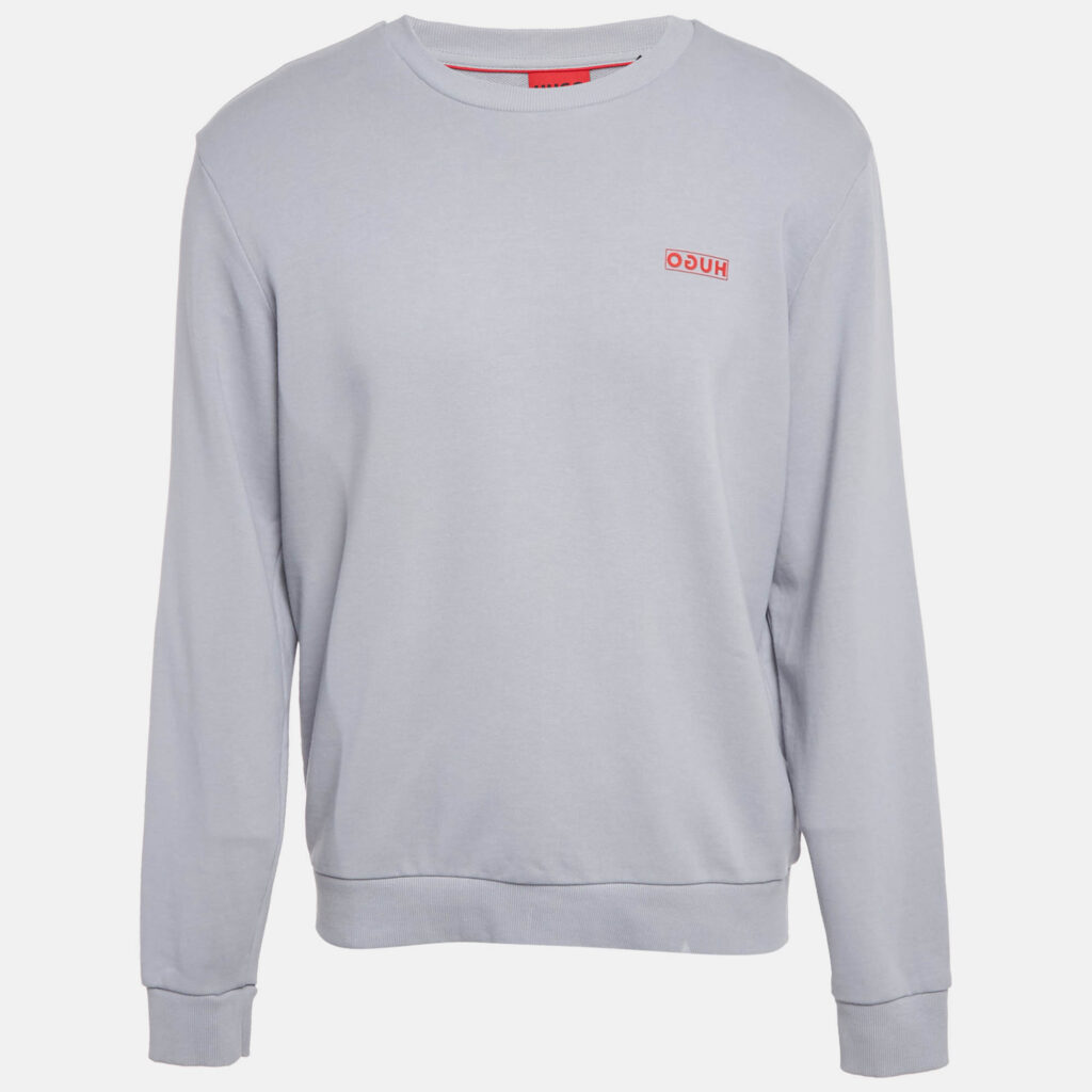 Hugo Boss Grey/Blue Logo Print Cotton Long Sleeve Sweatshirt L Hugo Boss Grey/Blue Logo Print Cotton Long Sleeve Sweatshirt L