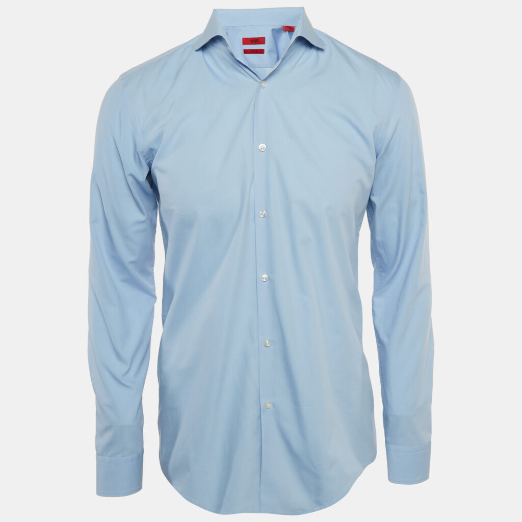 Hugo Boss Blue Cotton Full Sleeve Slim Fit Shirt M