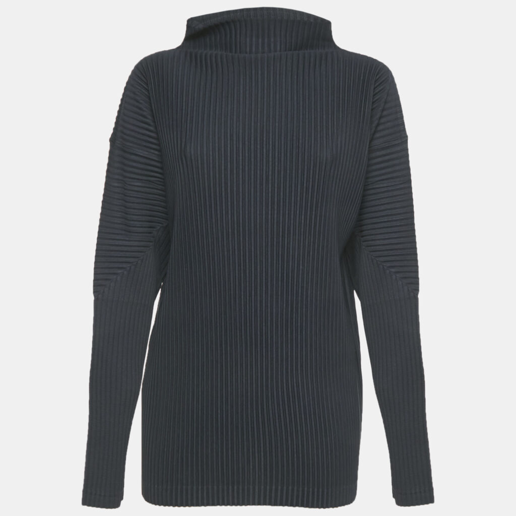 Issey Miyake Homme Plisse Navy Blue Pleated Roll Neck Pullover L Issey Miyake Homme Plisse Navy Blue Pleated Roll Neck Pullover L