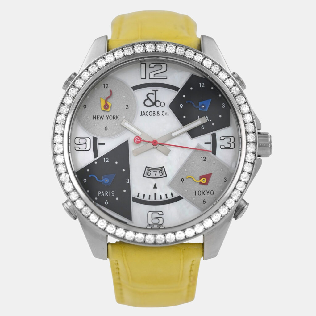 Jacob & Co Five Time Zone Quartz Diamond Mother of Pearl Dial Stainless Steel Men's Wristwatch 47 mm Jacob & Co Five Time Zone Quartz Diamond Mother of Pearl Dial Stainless Steel Men's Wristwatch 47 mm