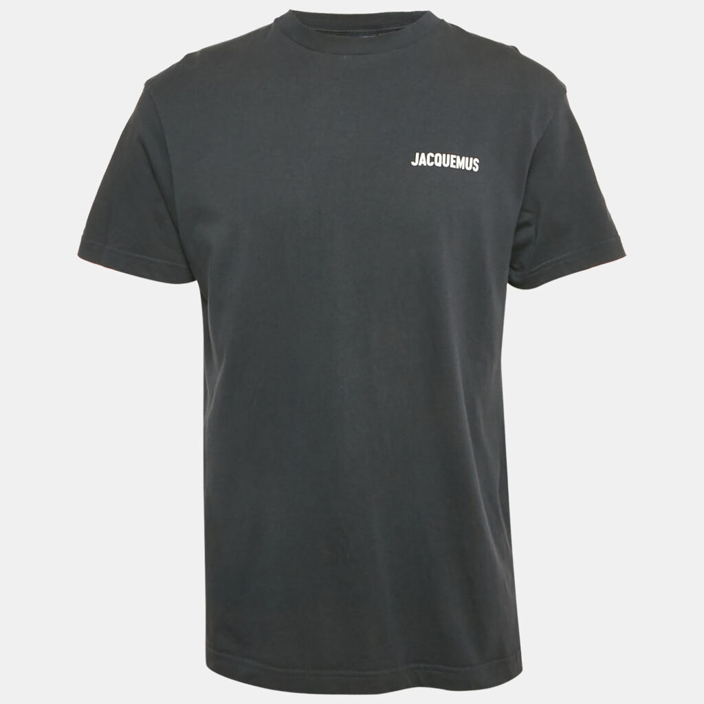 Jacquemus Navy Blue Logo Print Cotton Crew Neck T-Shirt L