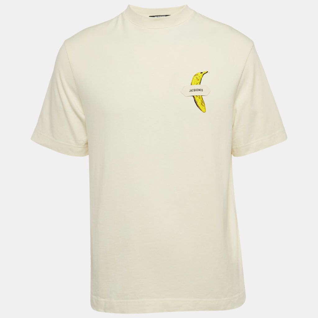 Jacquemus Off-White Cotton Banana Patch Detail Crew Neck T-Shirt XS Jacquemus Off-White Cotton Banana Patch Detail Crew Neck T-Shirt XS