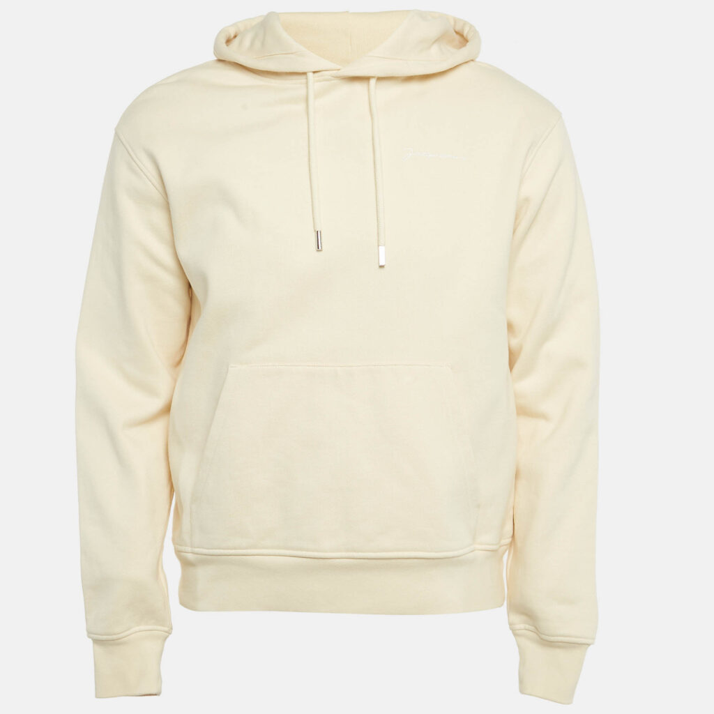 Jacquemus Cream Logo Embroidery Cotton Hooded Sweatshirt S Jacquemus Cream Logo Embroidery Cotton Hooded Sweatshirt S