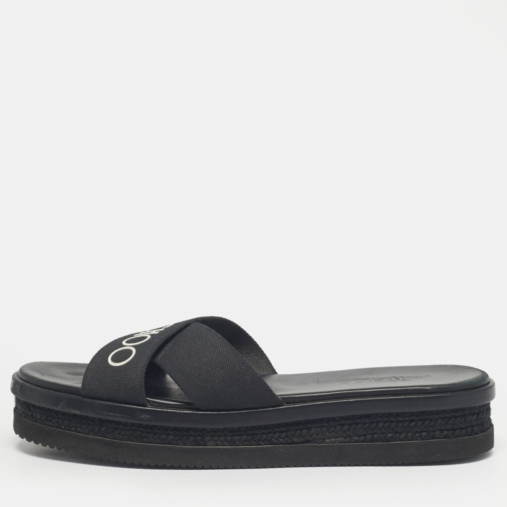 luxury-men-jimmy-choo-used-shoes-p1217765-009-1.jpg Jimmy Choo Black Canvas Crisscross Platform Flat Sandals Size 43