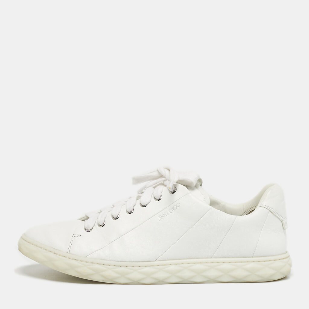 Jimmy Choo White Leather Diamond Low Top Sneakers Size 44 Jimmy Choo White Leather Diamond Low Top Sneakers Size 44