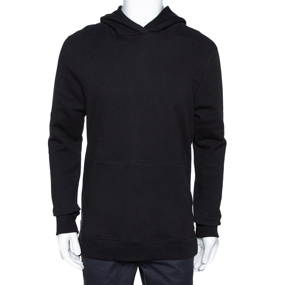 John Elliott Black Cotton Side Zip Detail Hooded Villain Sweatshirt L John Elliott Black Cotton Side Zip Detail Hooded Villain Sweatshirt L