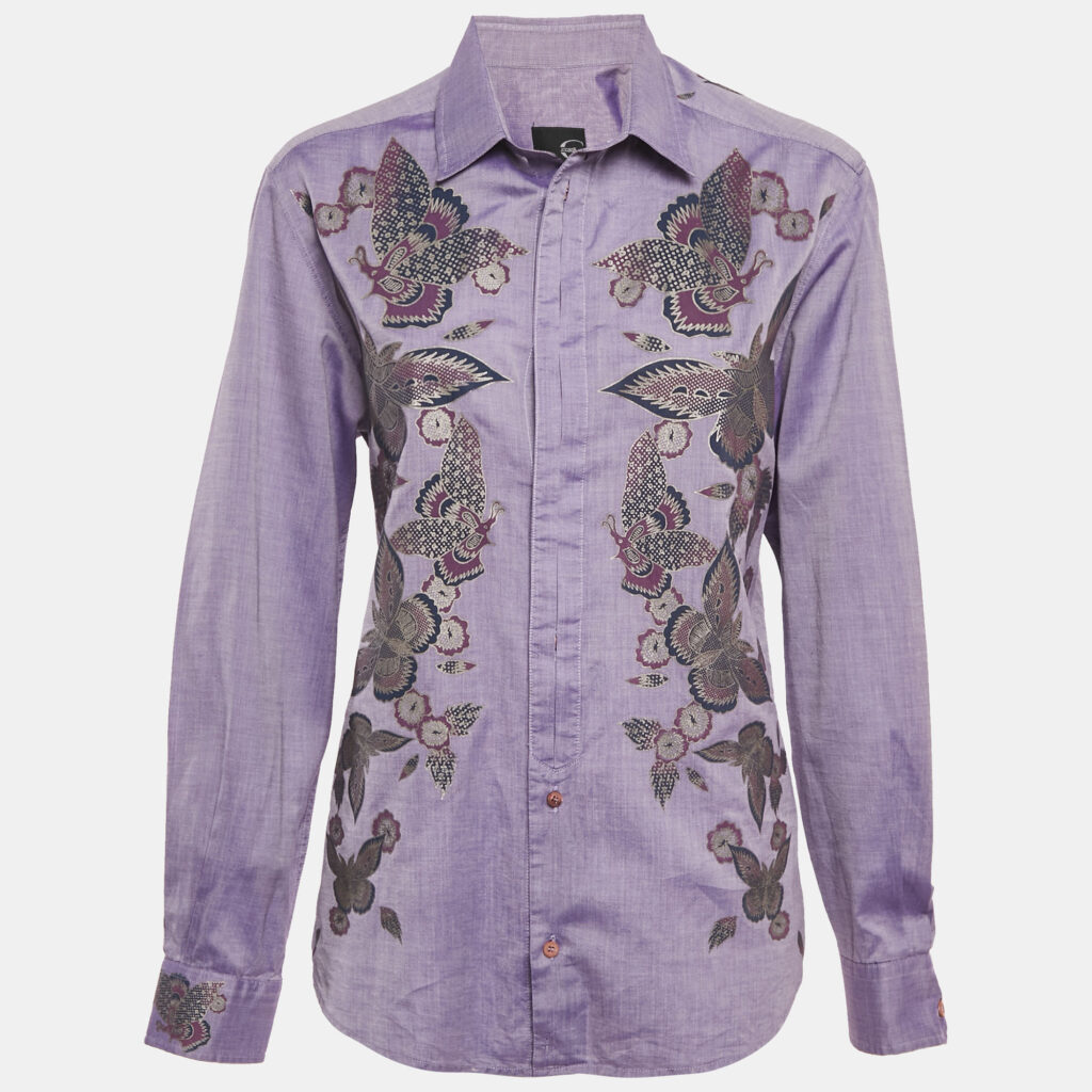 Just Cavalli Purple Floral Print Cotton Long Sleeve Shirt L Just Cavalli Purple Floral Print Cotton Long Sleeve Shirt L