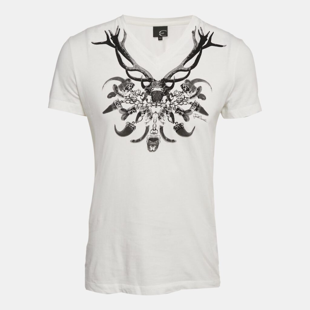 Just Cavalli White Printed Jersey V-Neck T-Shirt L Just Cavalli White Printed Jersey V-Neck T-Shirt L