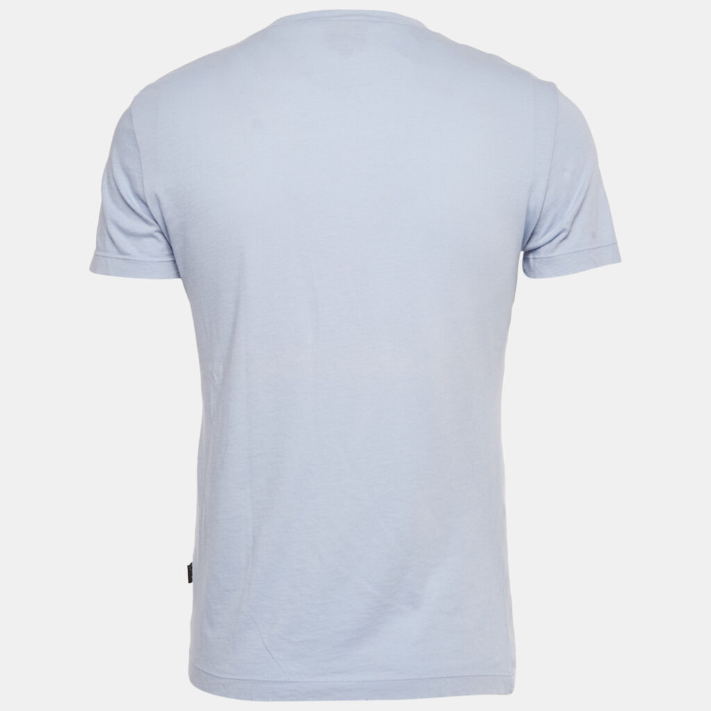 Just Cavalli Blue Printed Jersey Distressed V-Neck T-Shirt M Just Cavalli Blue Printed Jersey Distressed V-Neck T-Shirt M
