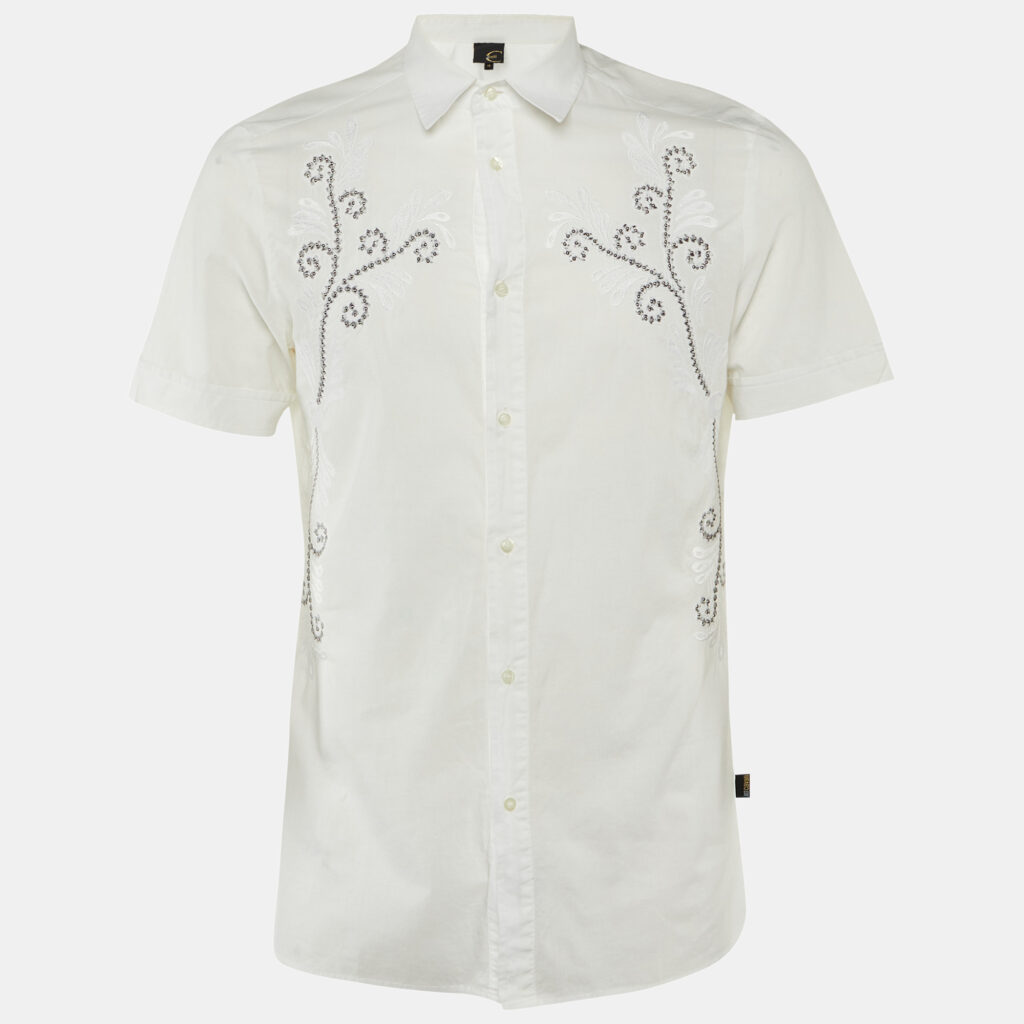 Just Cavalli White Embroidered Cotton Slim Fit Shirt M
